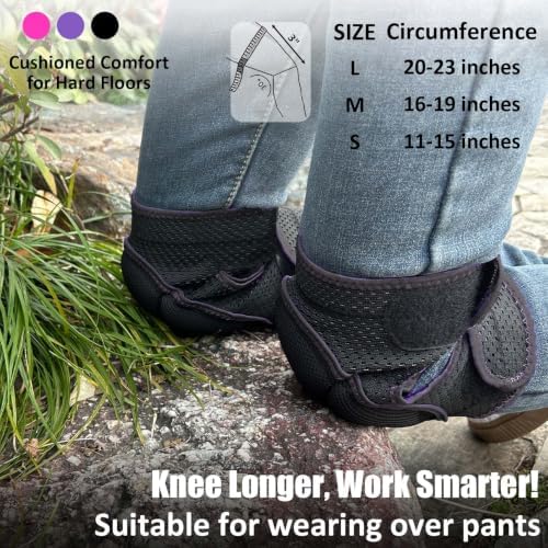 Gardening Knee Pads for Women Mens, wtih Adjustable Elastic Straps, Black M