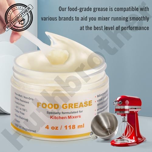 4 Oz Food Grade Grease for Kitchen Aid Stand Mixer - by Huthbrother, Universally for Kitchen Stand Mixer, Mixer Gear Attachments, Include Gasket 9709511 4162324 with Spatula