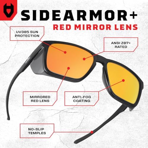 NoCry ANSI Z87+ Tinted Safety Glasses — Side Shields, Red Mirrored Lenses