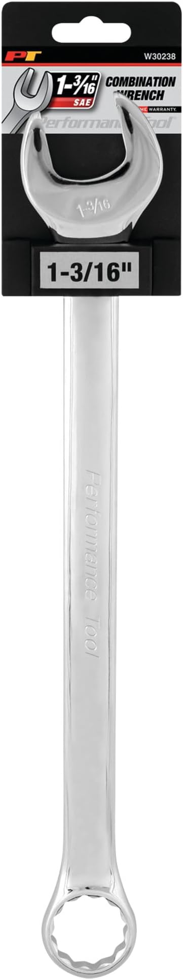 Performance Tool W30238 SAE Combo Wrench of Hardened Chrome Alloy Steel with Box End for Increased Torque, 1-3/16-Inch