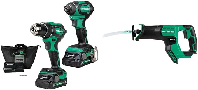 Bundle of Metabo HPT 18V MultiVolt™ Cordless Brushless Driver Drill & Impact Driver Combo Kit | KC18DEXQB + Metabo HPT Cordless 18V MultiVolt™ Compact Reciprocating Saw | CR18DMAQ4
