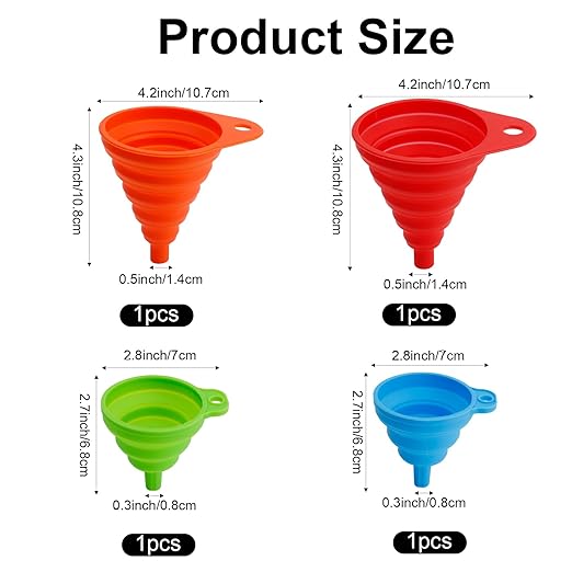 4 Pack Silicone Collapsible Kitchen Funnel for Water Beer Oil Filling Bottles 2 Size Flexible Foldable Mini Small Large Scoop Funnel Set Camp Kitchen Hand Tools Gadgets Accessories Must Have Finds