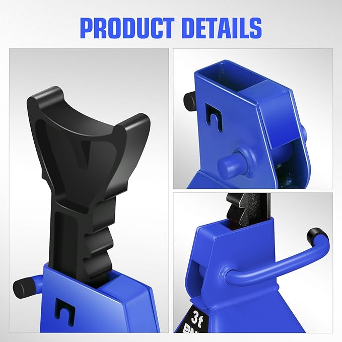 DNA Motoring 1 Pair Jack Stands, 3 Ton (6600 lbs) Capacity Car Lifting Stand, Adjustable Height Car Jack Stands for Cars, Sedans, Small Vehicles, SUV, TOOLS-00682-BL