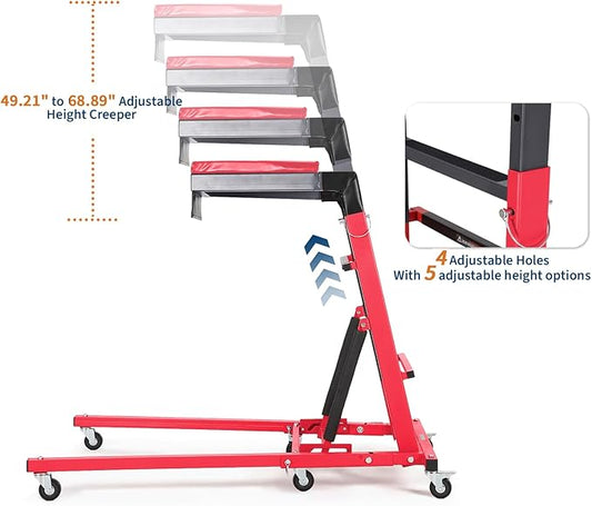 Top Automotive Creeper,Engine Topside Creeper with Adjustable Height 49.21 in to 68.89 in, 400 LBS Capacity High Topside Creeper,6 Swivel Caster Wheels, Heavy Duty Foldable Garage Creepers for Auto