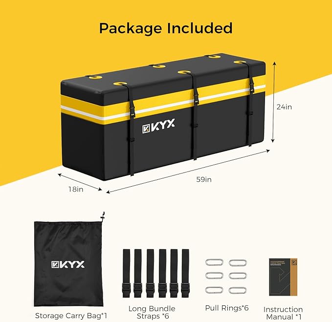 Hitch Cargo Carrier Bag - KYX 15 Cubic Feet Hitch Mount Vehicle Cargo Carrier Bag Car Pickup Truck 100% Waterproof, Anti-Tear 1000D PVC Fabric, Integrated Rain Curtain, Reinforced Straps (59" 18" 24")