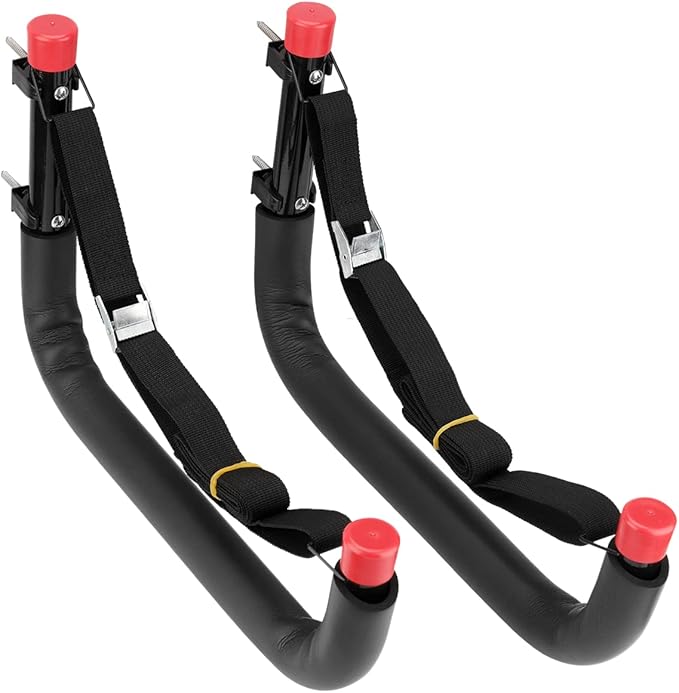 Heavy Duty Garage Storage Hooks, 13 Inch Arm Large Wall Mount Hanger with EVA Protector, Naikozmo Garage Racks & Organizer for Ladders, Folding Chairs, Kayak, Surfboard, Garden Tool Black + Red