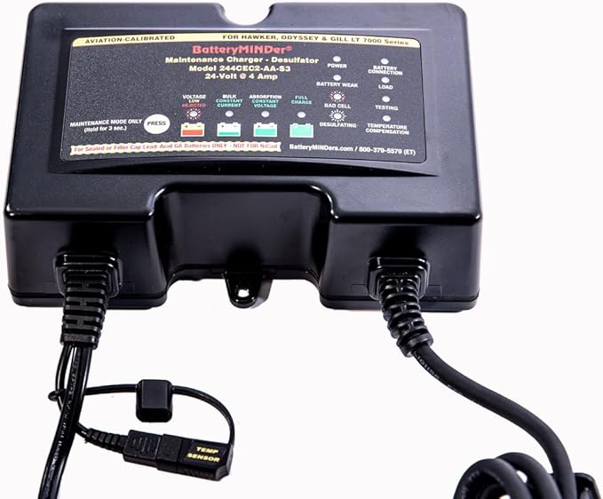 BatteryMINDer 244CEC2: 24 Volt- 1/2/4 AMP Battery Charger, Lithium (LiFePO4) Battery Maintainer, and Battery Desulfator - Designed for Trucks, Boats, RV, Generators