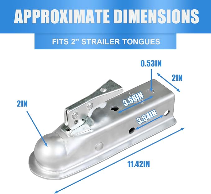 Torin ATRHCL004B Straight Trailer Tongue Coupler for 2-Inch Channel and 2-Inch Hitch Ball, Durable Finish, 3,500 lbs Capacity
