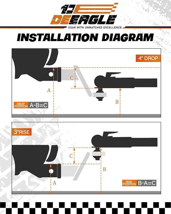DEEAGLE 2 in Ball Hitch, Heavy Duty Steel Receiver Hitch with 3.5” Hitch Pin Lock, Fits 2 in Receiver, 7500lbs, 4 in Drop, 3 in Rise