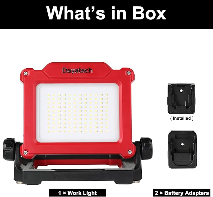 Cordless LED Work Light Compatible with Dewalt and Milwaukee 18-20V Battery, 4000 LM 25 W, Flickerless, Brightness Adjustable, Foldable Base with Magnets, (Battery/Charger Not Included)