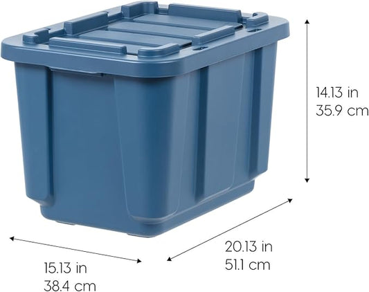 IRIS USA 4-Pack 12 Gallon Storage Bins with Lids |Made in USA| Heavy Duty Eco-Friendly Plastic Tote Containers for Truckbed Tool Box Organization, Large - Navy