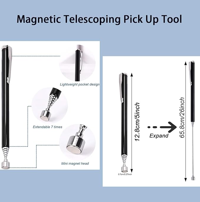 Collapsible Magnetic Parts Tray Set & Flexible Magnetic Pickup Tool, 3 Different Size Magnetic Screw Holder & Pick-Up Sweeper for Screw, Bolts, Nuts, and Other Metal Parts