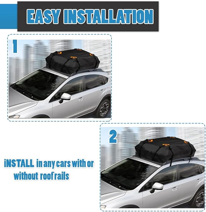 VaygWay 15 Cubic Feet Car Rooftop Cargo Carrier Bag – Black Waterproof Heavy Duty Car Roof Cargo Bag –Perfect for Vehicle with/Without Rack– Universal Car SUV Roof Top Traveling Camping Luggage Bag
