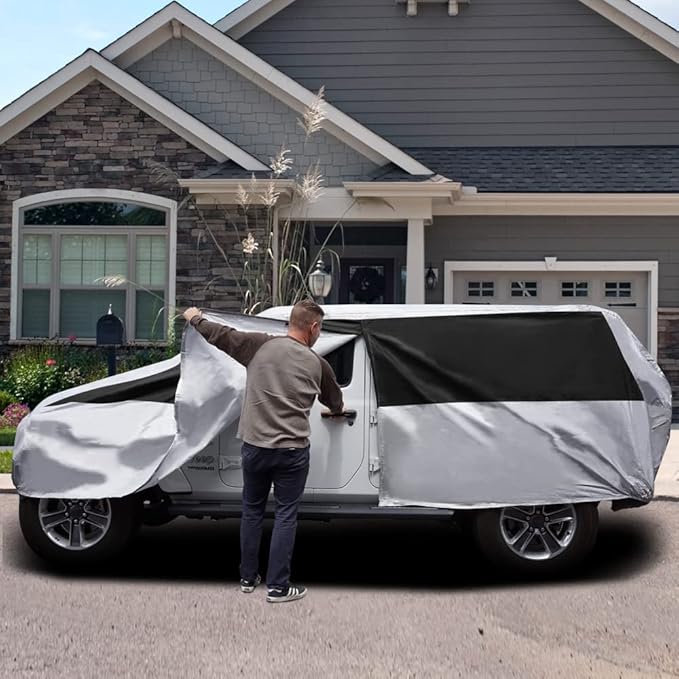 Titan Premium Multi-Layer PEVA Car Cover for Wrangler 4-Door SUVs 164-184". Waterproof, UV Protection, Anti-Scratch Protective Lining, Driver-Side Zippered Opening. Fits Wrangler SUVs.