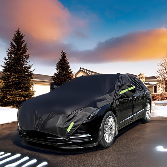 Half Car Cover All Weather Car Body Cover for All Season Sunshade Cover Snow Cover Waterproof 420D Oxford Fabric (Fit Sedan)