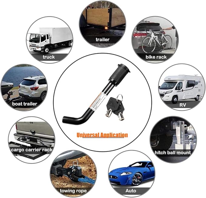 CZC AUTO Trailer Hitch Receiver Lock, Dogbone Style Hitch Pin Lock, Dia 5/8 Inch Bent Pin for Class III IV 2 2-1/2 Inch Receiver, Fits Bike Rack Tray Ball Mount for Towing Trailer Truck Car Boat RV