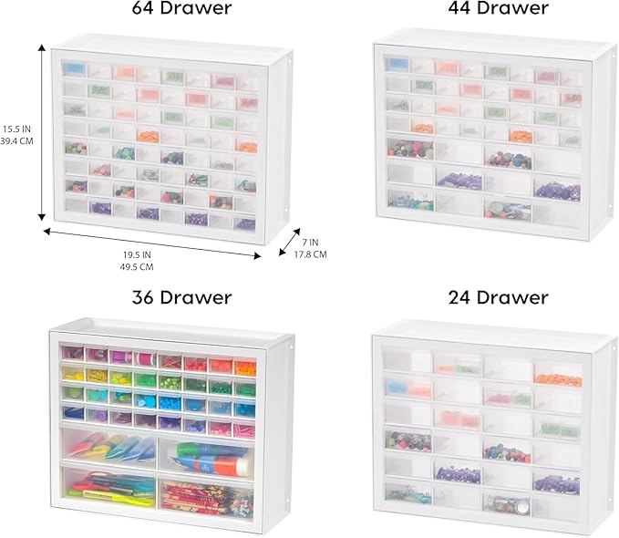 IRIS USA Small Parts Storage Cabinet, Made in USA, 64-Drawer Organizer Chest for Hardware, Screws, Nuts & Bolts, Charms, Beads, Craft Supplies, Scrapbook & Hobby Storage, Teacher Toolbox – White