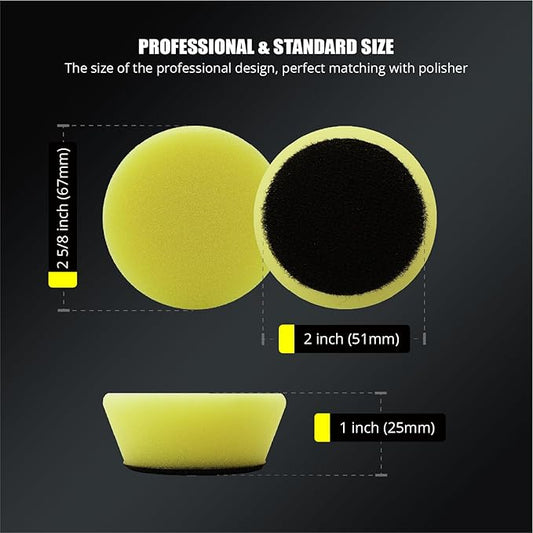 SPTA Yellow T80 Mini High-Cut Foam Polishing Pad, 5Pcs 2inch/50mm Sponge Polishing Buffing Pads, Car Foam Detail Polishing Pad Kit for Car Detail Polishing, Small Area Polishing -FPBFS2Y