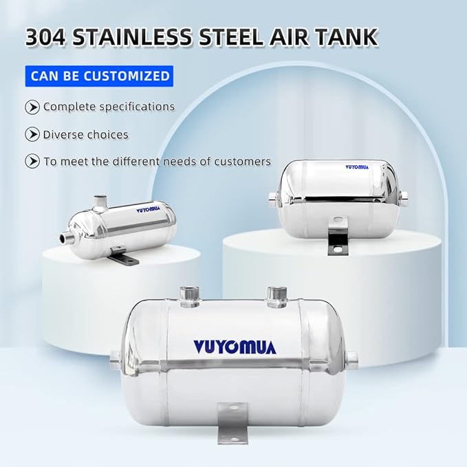 1/4" NPT Air Compressors 0.8 Gallon Stainless Steel Portable Air Compressor Max 180PSI Air Reservoir Water Storage Tank for Truck, Car, Air Horn, Inflating Tires, Air Ride