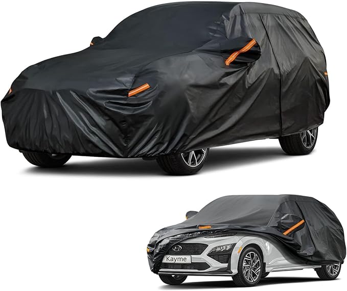 Kayme 7 Layers SUV Car Cover Custom Fit for Hyundai Kona (2017-2025 Waterproof All Weather for Automobiles, Outdoor Full Cover Rain Sun UV Protection.Black