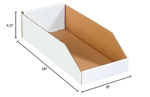 Box USA BBINBWZ818 Open Top Bin Boxes, 8" x 18" x 4 1/2", Oyster White (Pack of 50)