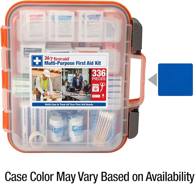 24/7 First Aid OSHA Compliant First aid Kit, All-Purpose 100-Person Emergency First Aid Kit for Business, Home, and Car in Plastic Case with Easy-Slide Latches, 336 Pieces