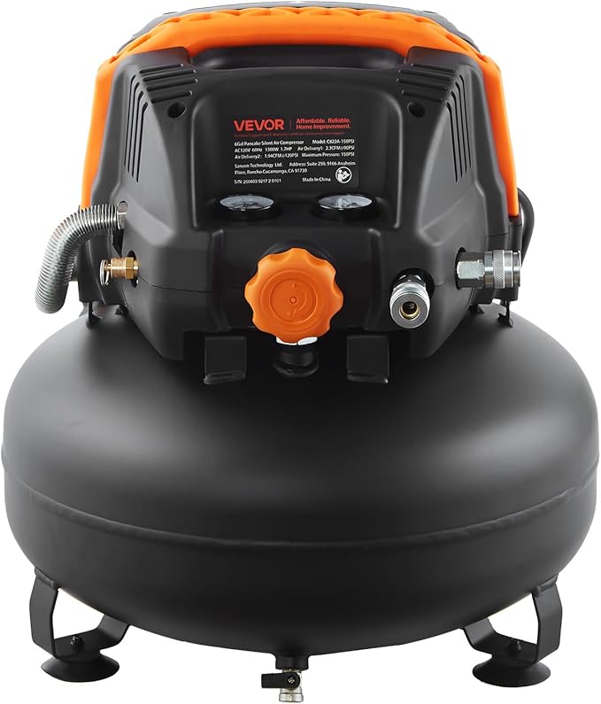 VEVOR 6 Gallon Air Compressor, 1.7HP 2.3CFM @ 90PSI Portable Pancake Air Compressor & 150PSI Max Working Pressure, Oil-Free Compressor Tank for Tire Inflation, Spray Painting, Woodwork Nailing, 120V