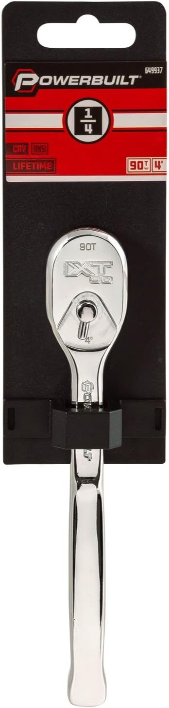 Powerbuilt 1/4" Drive XT90 90 Tooth Professional Ratchet, Seal-Head Ratchet, Full-Polish, Long Handle - 649937