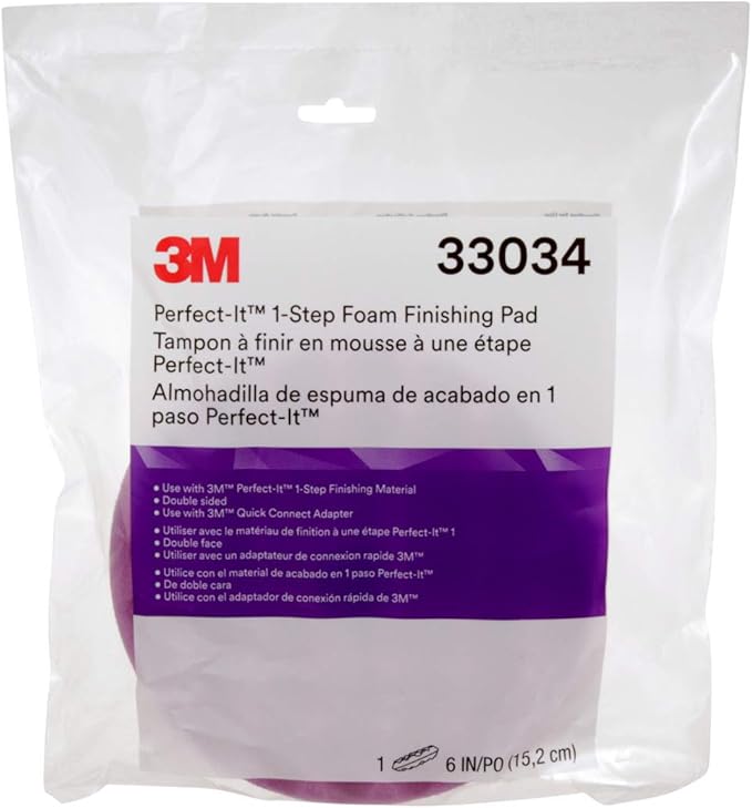 3M Perfect It 1 Step Foam Finishing Pad, 33034, Quick Connect, Surface Buffing, Collision Repair, High Gloss Polish, 6 in
