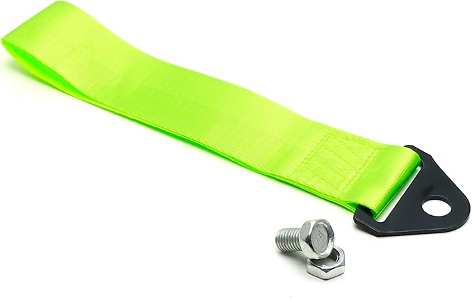 iJDMTOY Sports Lime Green Appearance Racing Style Nylon Tow Strap Universal Fit Compatible with Front or Rear Bumper