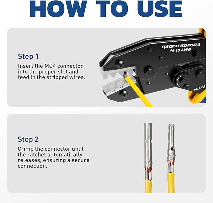 haisstronica Crimping Tool for Solar Connectors - AWG 14 12 10 Ratchet Wire Crimper Tool