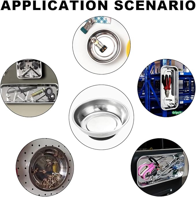 2 PCS Magnetic Tray Holders, 3" Stainless Steel Round Magnetic Parts Tray Set, Heavy Duty Thickened Tray Bowl for Screws Bolts Nuts Metal Parts, Magnetic Tray for Mechanic's