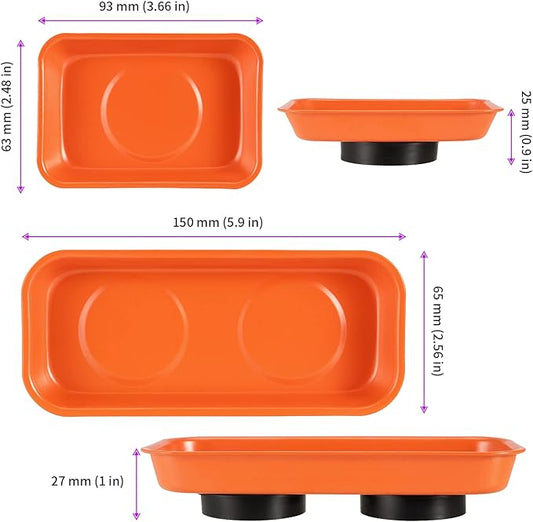JEUIHAU 12 Packs Magnetic Tray, Stainless Steel Magnetic Parts Tray, Orange Magnetic Tool Tray for Collecting Wrenches, Screws, Bolts, Nuts, Small Parts, 3.6 x 2.4/5.9 x 2.5 Inches