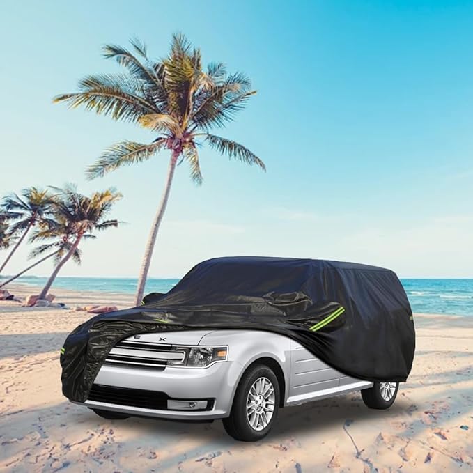 KouKou Waterproof SUV Car Cover Suitable for Ford Flex from 2008 to 2019, 7 Layers Windproof All Weather Waterproof Outdoor Cover Sun Rain UV Dust Snow Protection. Black