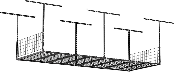 Soywey 3 x 8FT Overhead Garage Storage Rack,Adjustable Ceiling Storage Racks,Garage Shelving Heavy Duty Storage Organizer System With Sidebar,Load 600LBS Weight