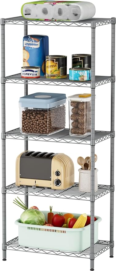 SINGAYE 5 Tier Storage Garage Shelving Units Heavy Duty Wire Shelves Pantry Metal for Pantry Closet Kitchen Laundry Bathroom Organizers Shelf Home Shorage Gray