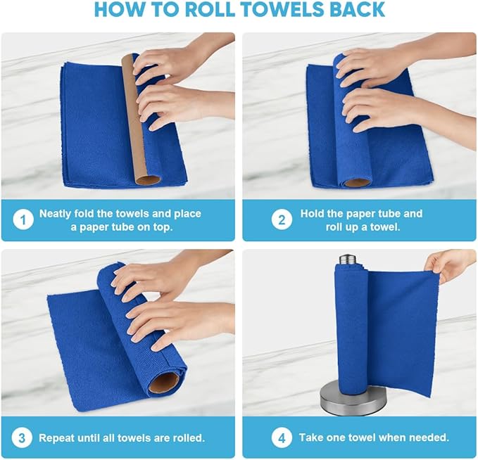 AIDEA Microfiber Cleaning Cloth 330 Sheets 6 Roll, Microfiber Towels for Cars, Shop Rags Washable, Cleaning Rags Reusable Paper Towels for Automotive, House, Cleaning Supplies 11×9" Dark Blue