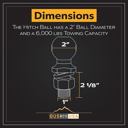 GusHill USA GH40004 Chrome Trailer Hitch Ball, 6,000 lbs, 2-Inch Diameter, 1 x 2 -Inch Shank
