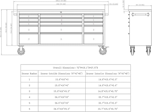 CHETTO C 72" Tool Cabinet Chest with 15 Drawers Mobile Rolling Workbench Large Tool Box Lockable Storage Cabinet with Wheels for Garage Workshop Black 2 Pack