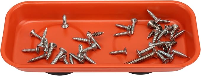 KEILEOHO 10 Packs Magnetic Tray Set, Orange Magnetic Parts Tray Set, Stainless Steel Magnetic Trays, Magnetic Tools Tray for Screws, Nuts, Bolts, Small Parts