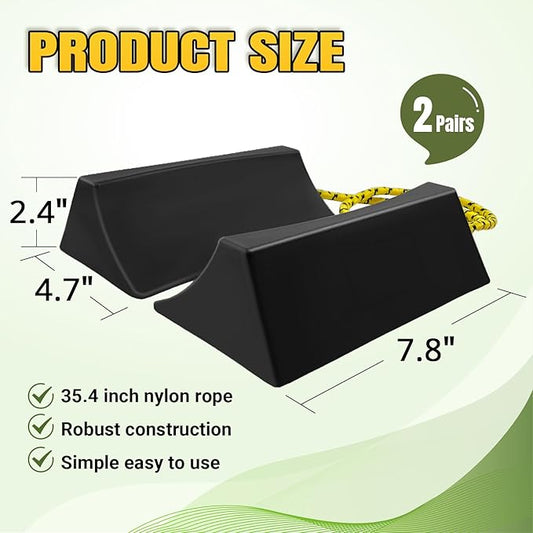 ROBLOCK Upgrade Wheel Chocks for Lightweight Travel Trailer Light Truck Car Tractor, Sturdy Simple Easy to use,Tires Light Block Stopper Chock with Nylon Rope Yellow Reflective Tape (4pack)