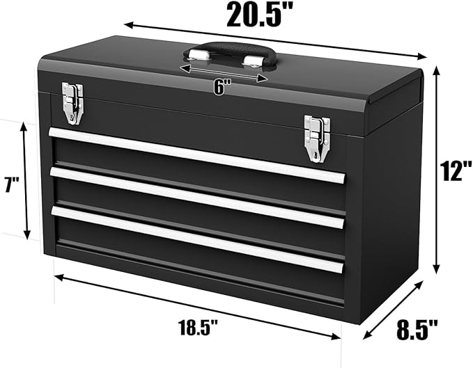 Goplus Tool Box with 3 Drawers, 4-Tier 20.5" Portable Tool Chest Organizer with Top Tool Tray, Auto Lock, Protective Liner, Handle, Steel Metal Small Toolbox for Gargae, Workshop, Home