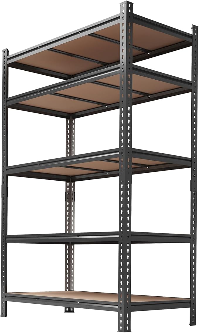 5-Tier Heavy Duty Adjustable Metal Storage Unit, 72" h x 48" w x 24" d, for Garage, Basement, Warehouse, Pantry, Closet, Kitchen, Black