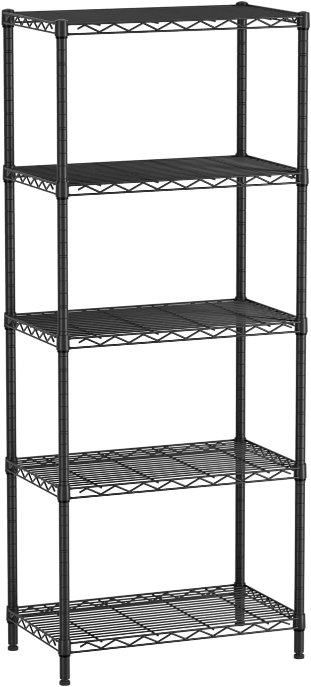 SINGAYE 5 Tier Storage Shelves Wire Shelving Unit Shelve Metal Kitchen Laundry Room Organization Home Pantry Closet Bathroom Organizers Garage Rack Estantes para Cocina 14" D x 24" W x 59.5" H Black