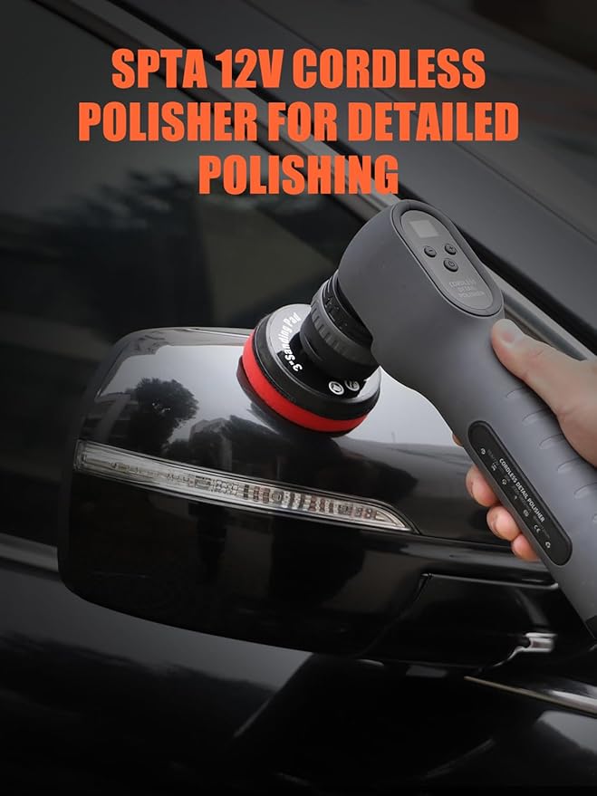 Cordless Mini Polisher, SPTA 12V Cordless Polisher for Detailed Polishing, Cordless Car Buffer Polisher, RO&DA Buffer Polisher with Mini Polishing Pads and Wool Pads for Polishing, Sanding, Cleaning