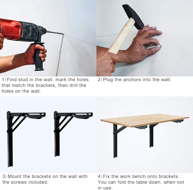 Wallmaster Wall Mounted Folding Workbench Heavy Duty Fold Down Table Utility Bench Solutions Laundry Shelf Wall Desk with Metal Shelf Bracket (32 x 18)