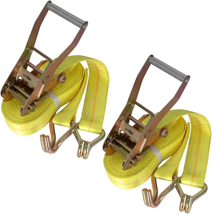 Ratchet Straps Heavy Duty, 8000 LBS Break Strength Ratchet Strap Tie Down, 2” x 33ft Black Tie-Down Ratcheting Cargo Truck Straps with Durable Double J Hook for for Truck (Yellow, 2IN X 33FT)