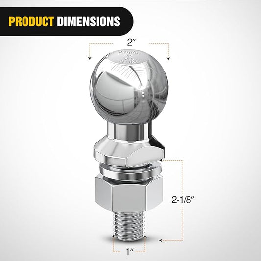 Nilight 2-Inch Diameter Chrome Trailer Hitch Ball, 7,500 lbs, 1 x 2-1/8-Inch Shank Universal Fit,Gray