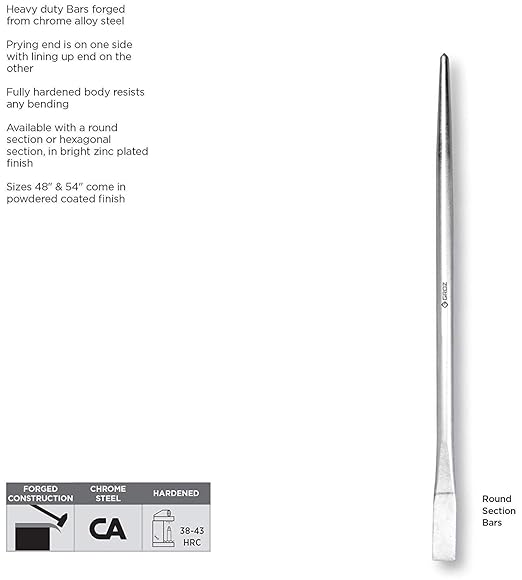 Groz 54" Aligning Bar, Heavy Duty Pry Bar for Structural Steel & Ironwork, 1'' Round Chrome Alloy, Heat Treated, Dual End (Align & Pry), CAT/54#33177