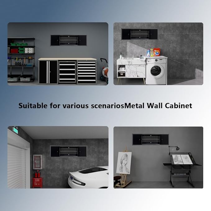 JZD Metal Wall Mount Cabinet with Two Lockable Doors & One Removable Shelf, 59" Large Durable Construction Cabinet for Workshop Storage Solutions
